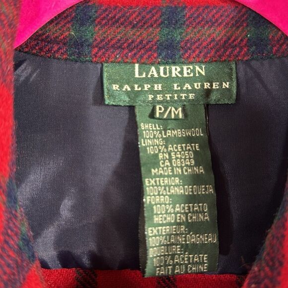 Lauren Ralph Lauren 100% Lambswool Plaid Pullover Shirt Jacket Red Navy Tartan - Picture 10 of 15